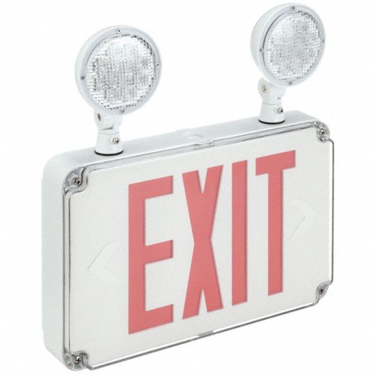 White, 2 Faces, Exit Sign with Emergency Lights - 407K32|FHEC34R - Grainger