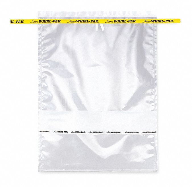 Sampling Bag: Write-On, Sterile, 92 fl oz Capacity - oz, 2.72 L Capacity - mL, 4 mil Thick