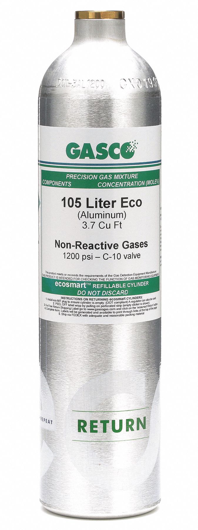 GASCO Oxygen/Nitrogen Calibration Gas, 105 L Cylinder Capacity 407N58