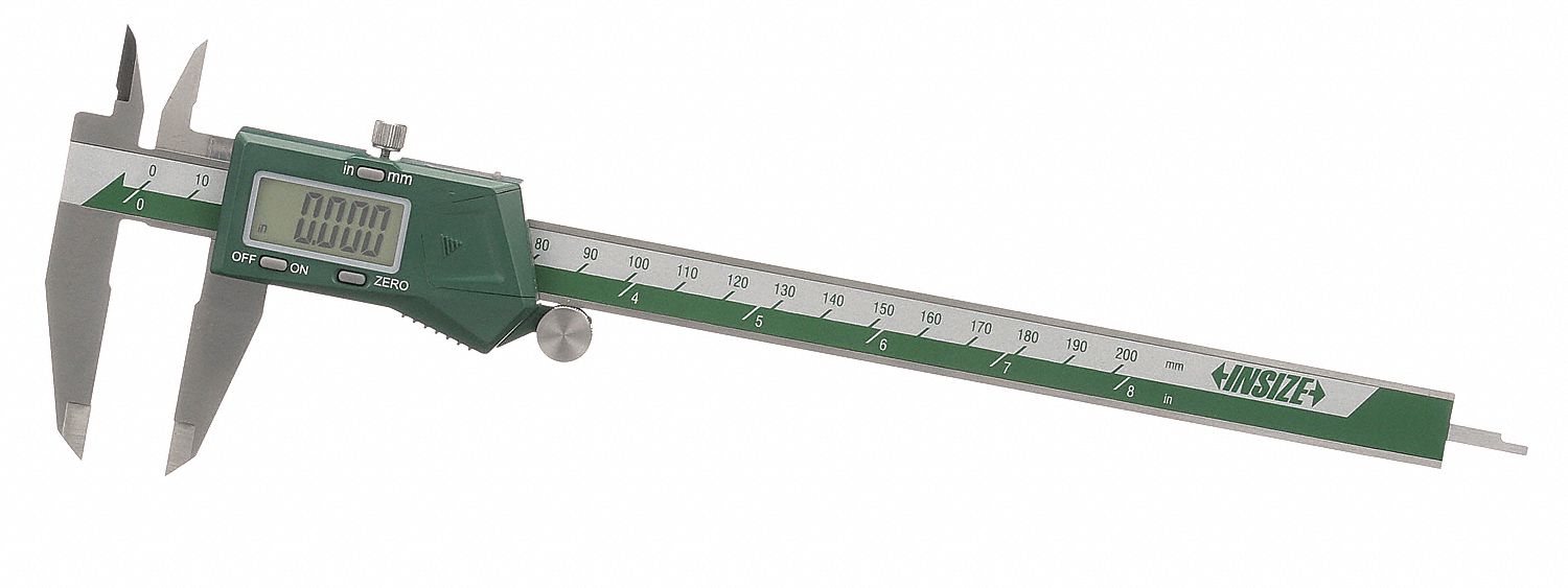 4-WAY DIGITAL CALIPER, 0 TO 8 IN/0 TO 20MM RANGE, +/--012 IN ACCURACY, STAINLESS STEEL