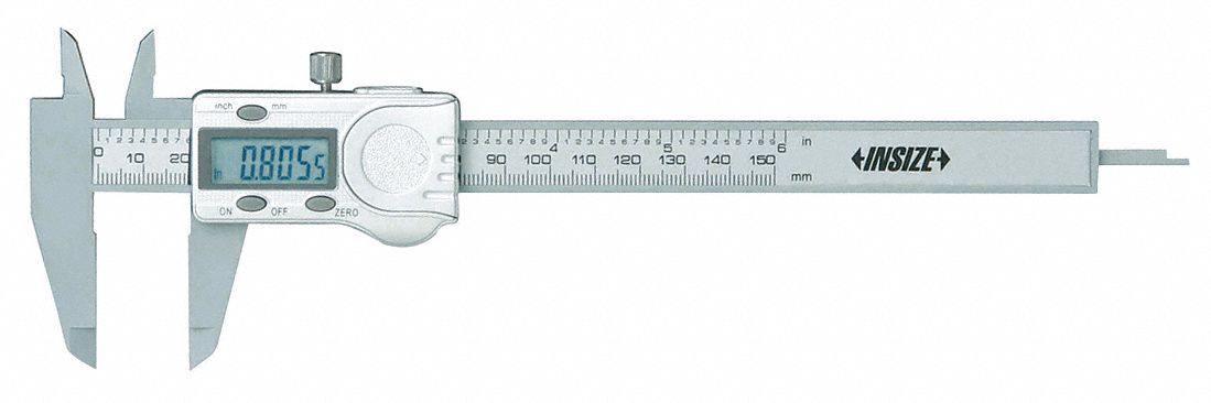 4-WAY PLASTIC DIGITAL CALIPER, 0 TO 6 IN/0 TO 15MM RANGE, +/-04 IN ACCURACY, PLASTIC