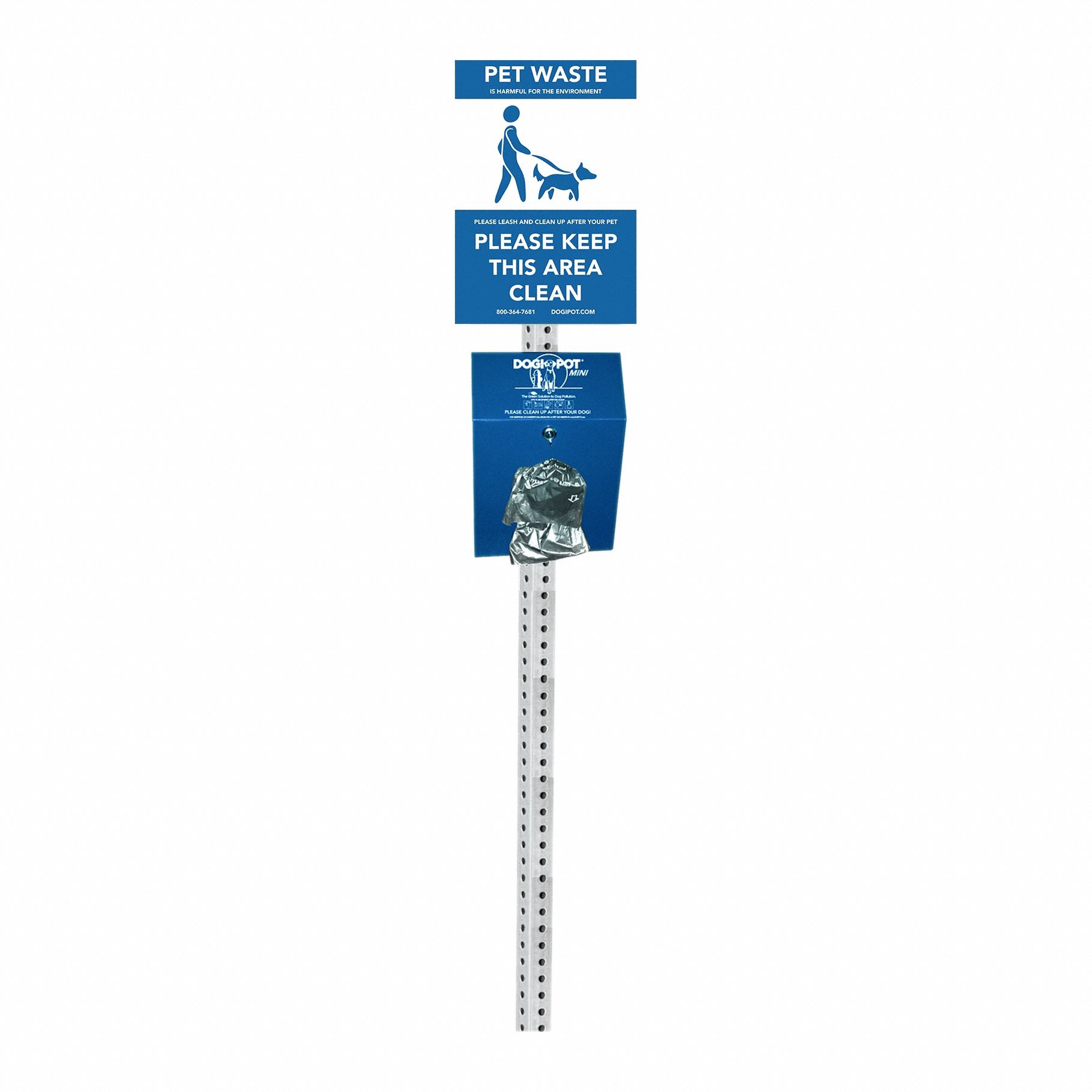 Dog Waste Station: 78 in Overall Ht, 11 1/2 in Overall Wd, Blue, Pole-Mounted