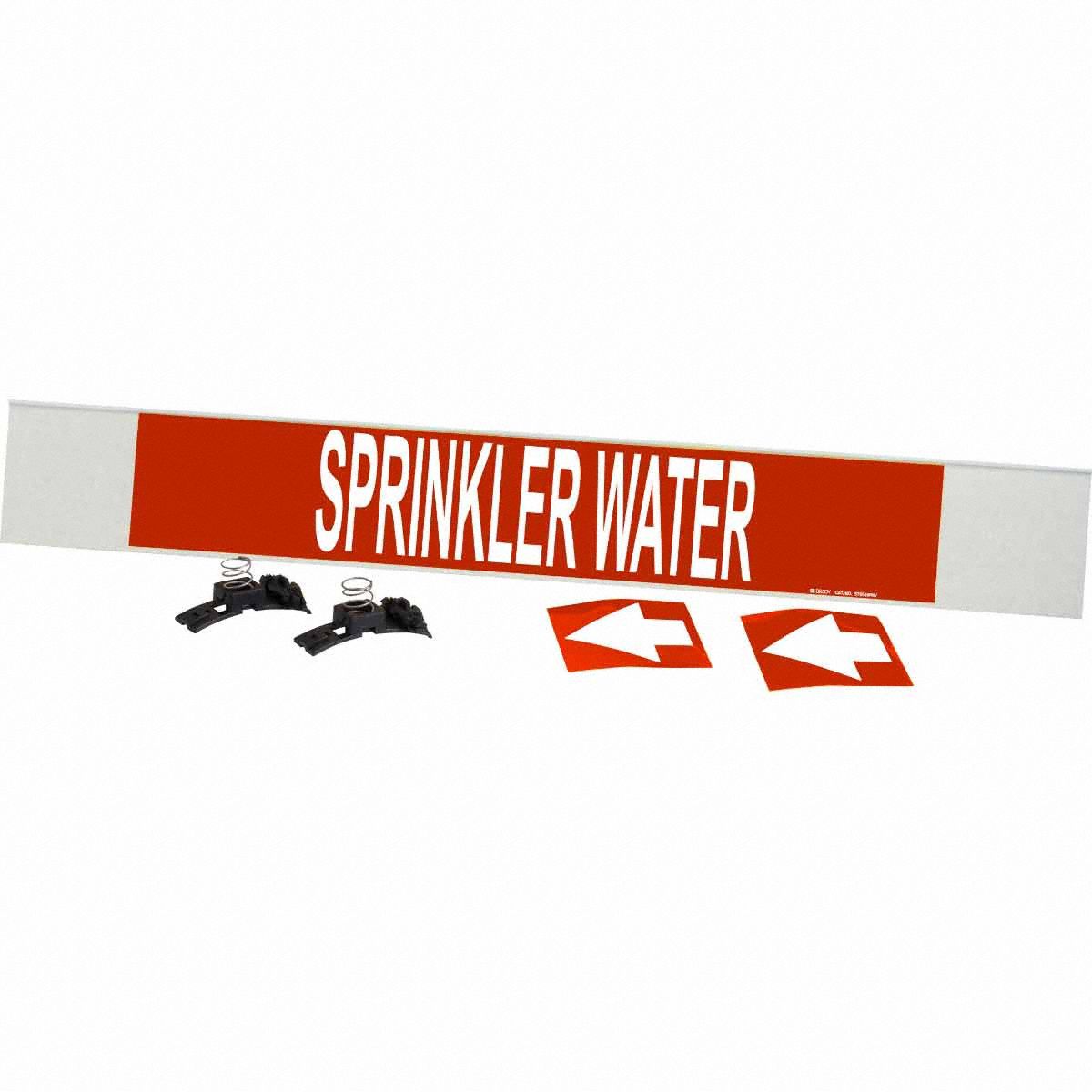 Pipe Marker: Sprinkler Water, Red, White, Fits 8 in and Larger Pipe O.D., 1 Pipe Markers