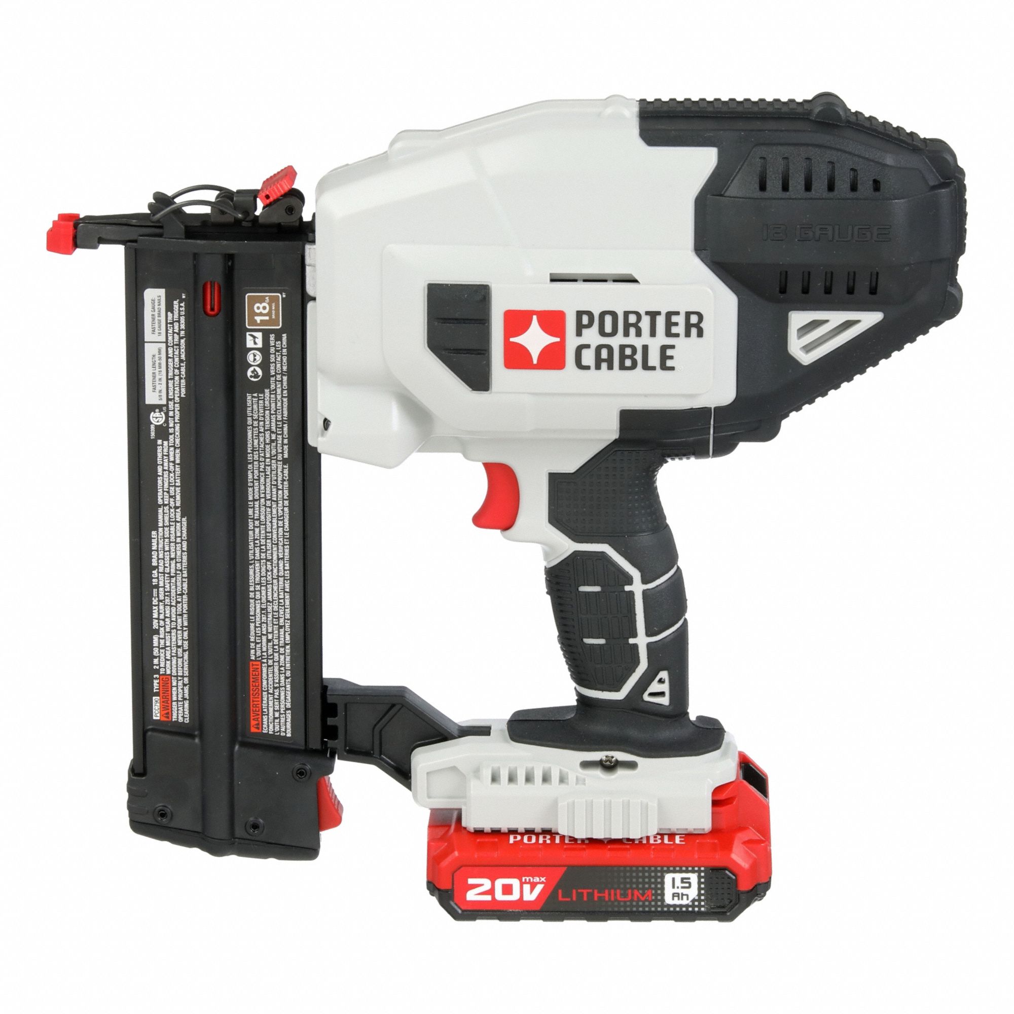 Nail Gun: Brad, Sequential, For 18 ga Nail Gauge, (1) 2.0 Ah, Adhesive, Strip Collation