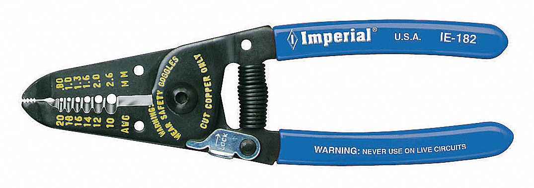WIRE STRIPPER, 6 IN OVERALL L, CUT, STANDARD CUSHION GRIP, STEEL, 20 TO 10 AWG, 6 TO 8 IN, 15E