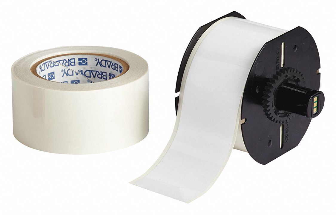 Continuous Label Stock: 2 1/4 in x 100 ft, Polyester With  Rubber  Adhesive, White (Gloss)