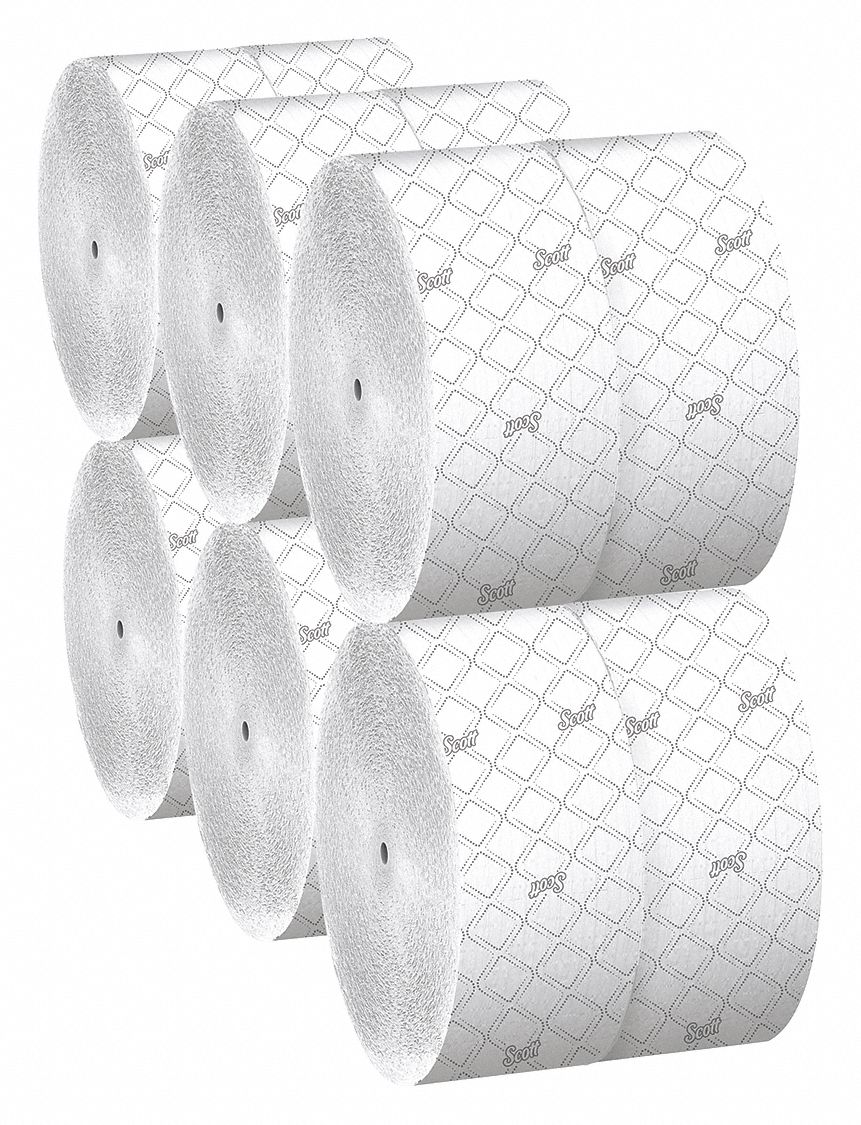 Toilet Paper Roll: 2 Ply, Continuous Sheets, 1, 150 ft Roll Lg, 12 PK