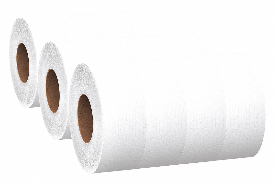TOILET PAPER ROLL, JUMBO CORE, 1 PLY, CONTINUOUS, ROLL LENGTH 2000 FT, WHITE, 12 PK