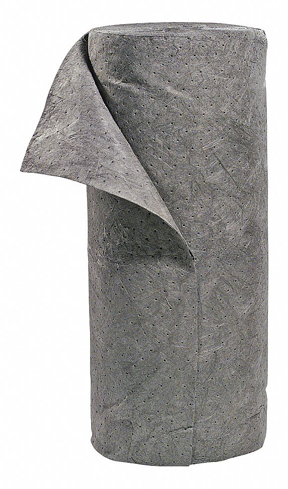ROULEAU ABSORBANT, 17 X 7 1/2 PO EN TAILLE PERFORÉE, 150 PI X 30 PO, POLYPROPYLÈNE, 55 GAL PAR PAQUET, GRIS