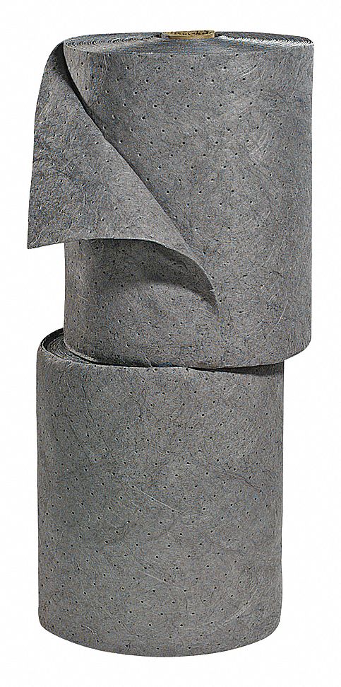 ROULEAU ABSORBANT, 17 X 7 1/2 PO EN TAILLE PERFORÉE, 150 PI X 15 PO, POLYPROPYLÈNE, 46 GAL PAR PAQUET, GRIS
