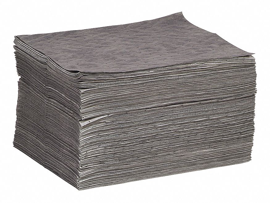FEUILLES ABSORBANTES, 7 1/2 PO EN TAILLE PERFORÉE, 19 PO X 15 PO, 0,247 GAL ABSORBÉ PAR FEUILLE, 24 GAL PAR PAQUET, GRIS