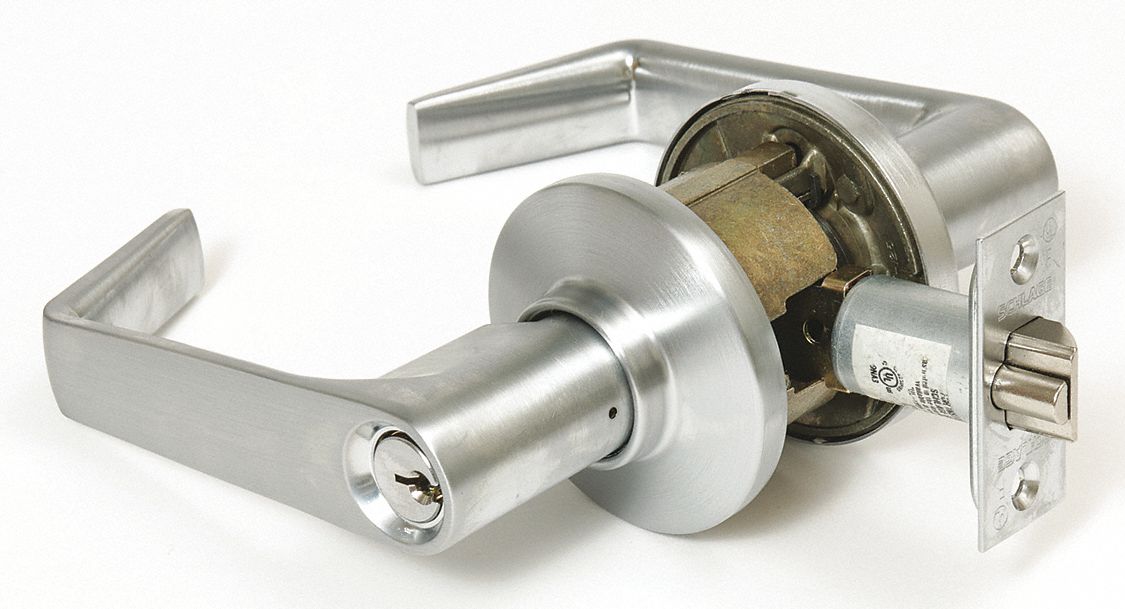 SCHLAGE Door Lever Lockset, Mechanical, Heavy Duty, Different, Satin