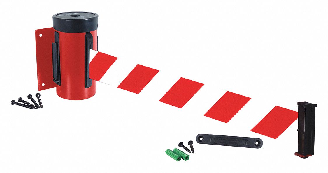 Retractable Belt Barrier, 10 ft., Red