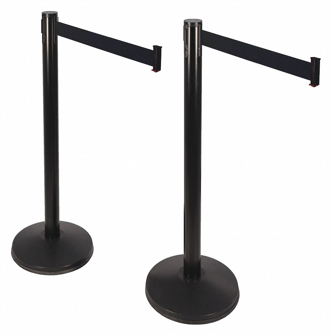Barrier Post with Belt: 40 1/2 in Post Ht, 10 ft Belt Lg, Black, 2 No. of Posts, No Pattern
