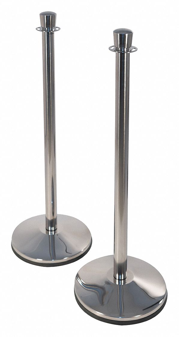Urn Top Rope Post: 35 in Ht, 14 in Base Dia., Polished Stainless Steel, 2 PK