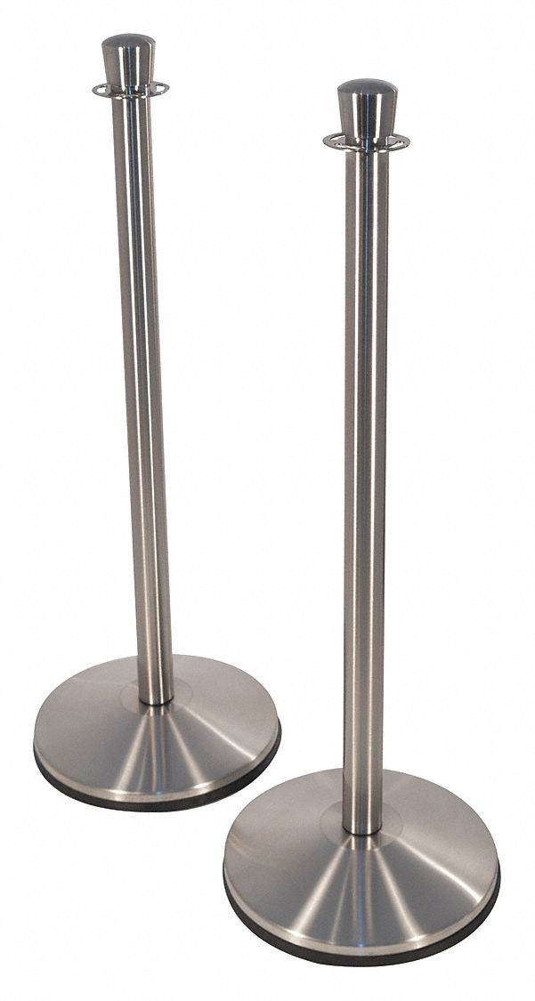 Urn Top Rope Post: 35 in Ht, 14 in Base Dia., Satin Stainless Steel, 2 PK