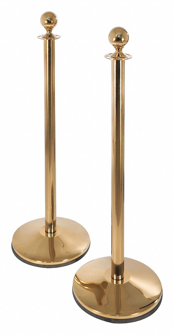 Ball Top Rope Post: 38 1/2 in Ht, 14 in Base Dia., Polished Brass, 2 PK