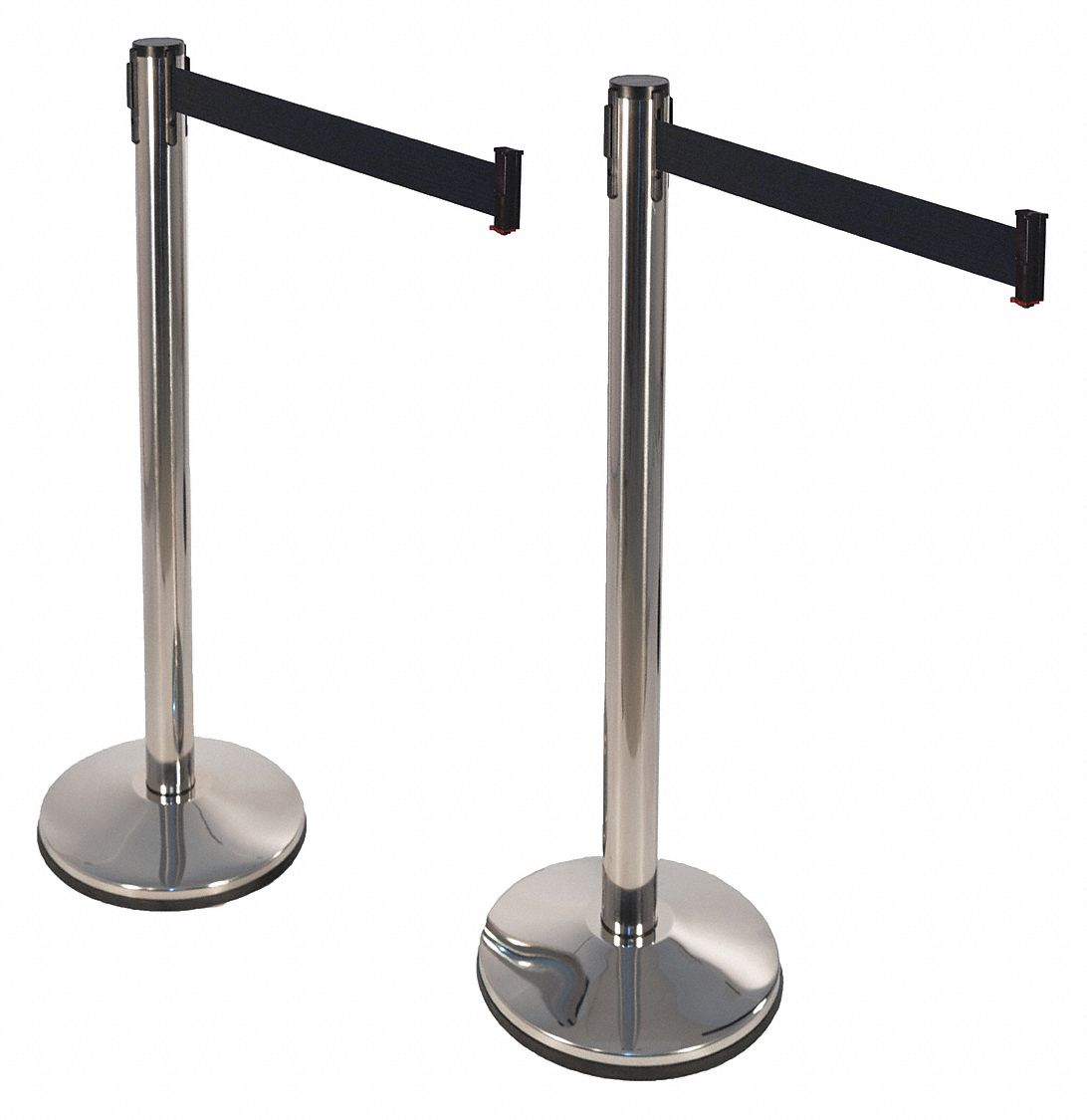 Barrier Post with Belt: Stainless Steel, Polished Stainless Steel, Sloped, 2 PK
