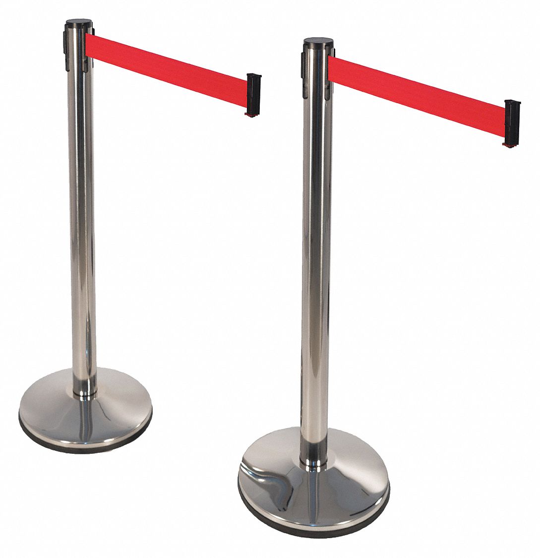 Barrier Post with Belt: Stainless Steel, Polished Stainless Steel, Sloped, 2 PK