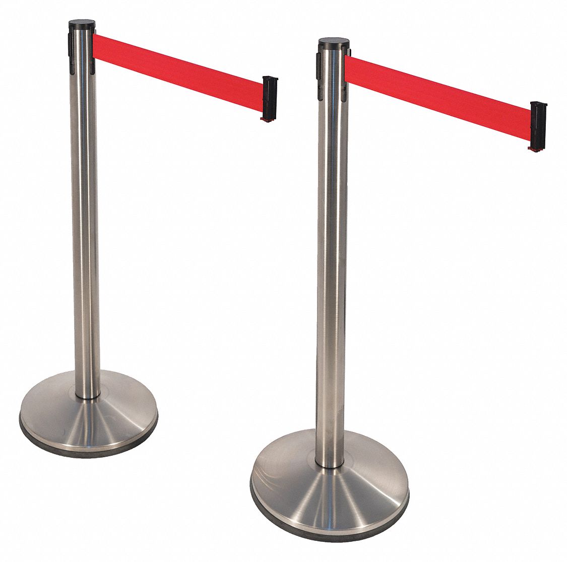 Barrier Post with Belt: Stainless Steel, Satin Stainless Steel, Sloped, 2 PK