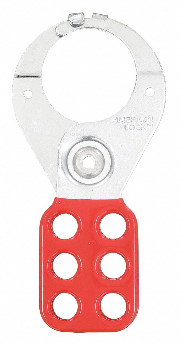 LOCKOUT HASP, 1½ IN OPENING, RED, 6 PADLOCKS, STEEL