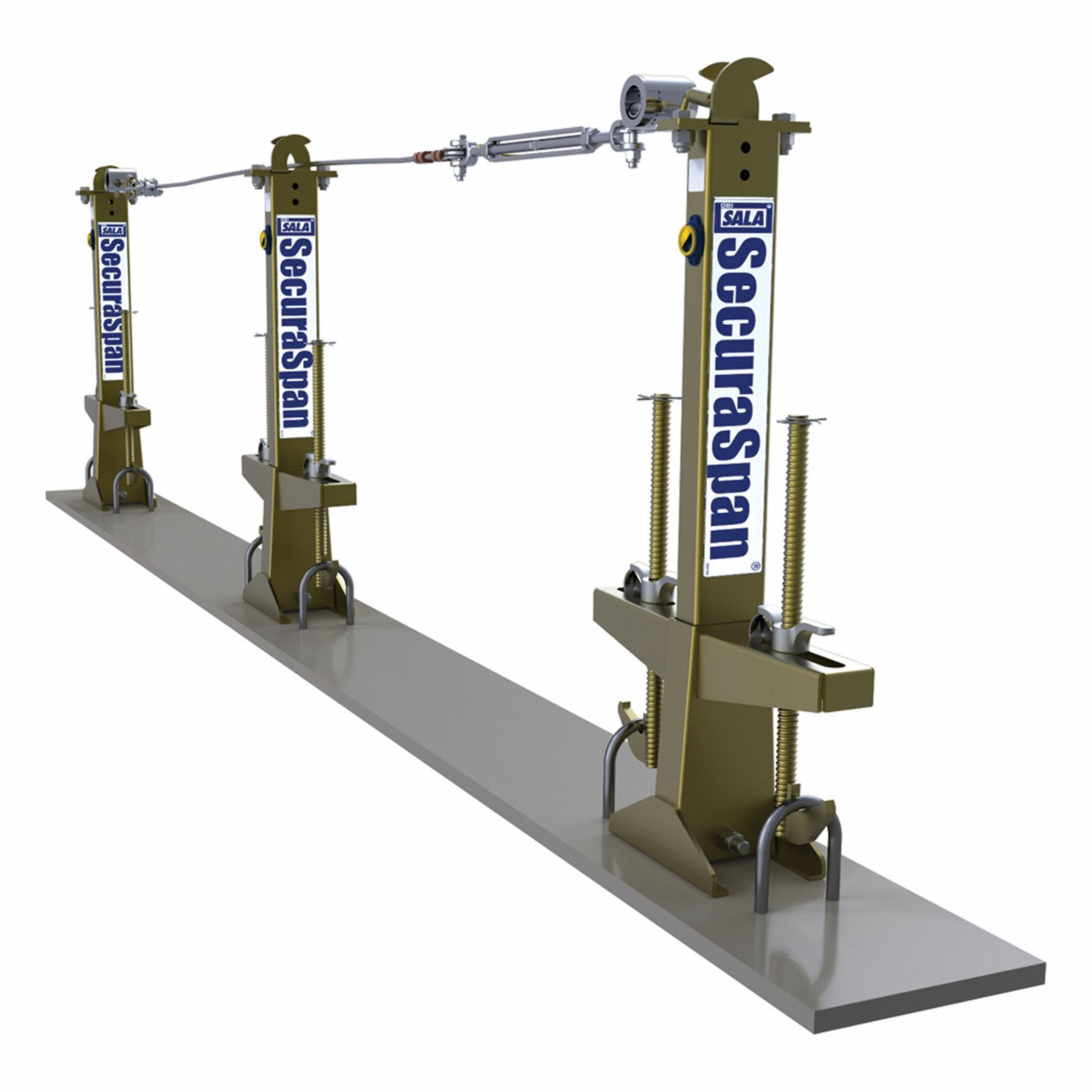 Horizontal Lifeline System: 60 ft Lifeline Lg, Reusable, Concrete, Tie-Off, Steel, Steel