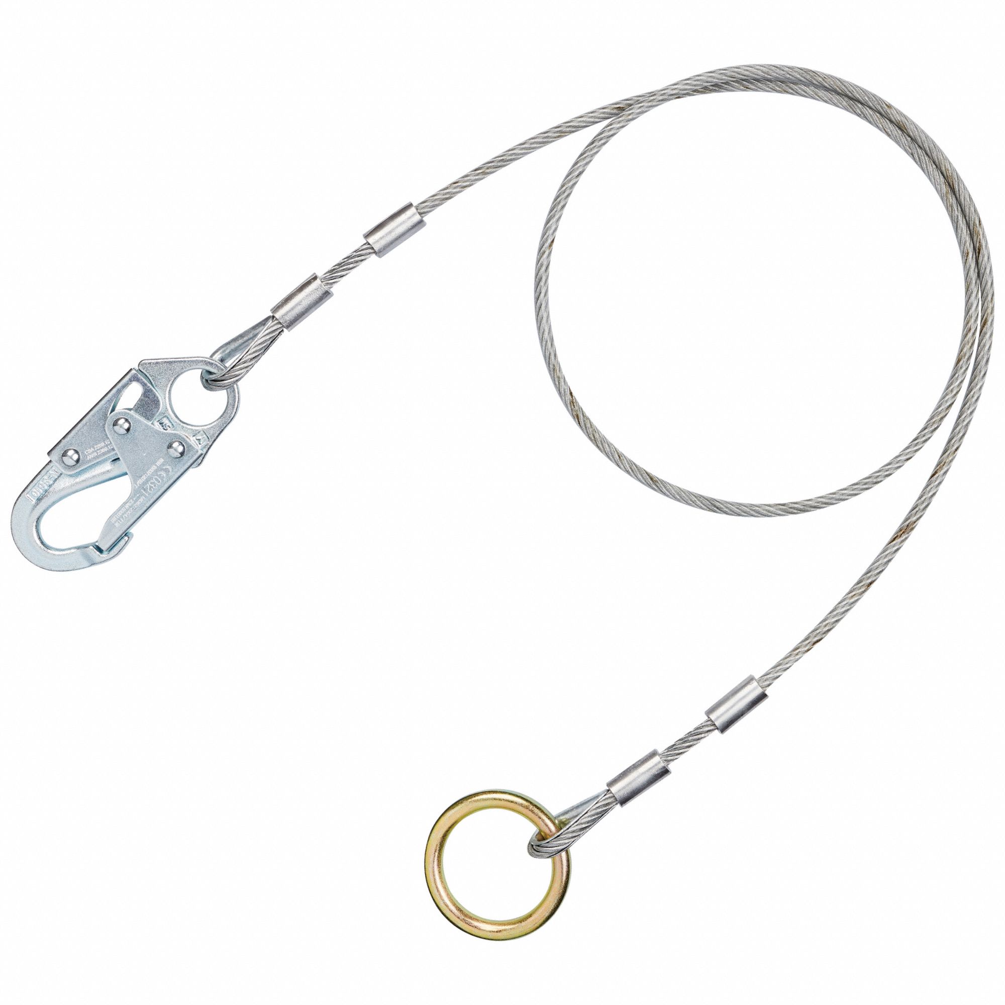 Cable Anchor: 6 ft Overall Lg, Steel, Steel, O-Ring, Reusable, Snap Hook, O-Ring