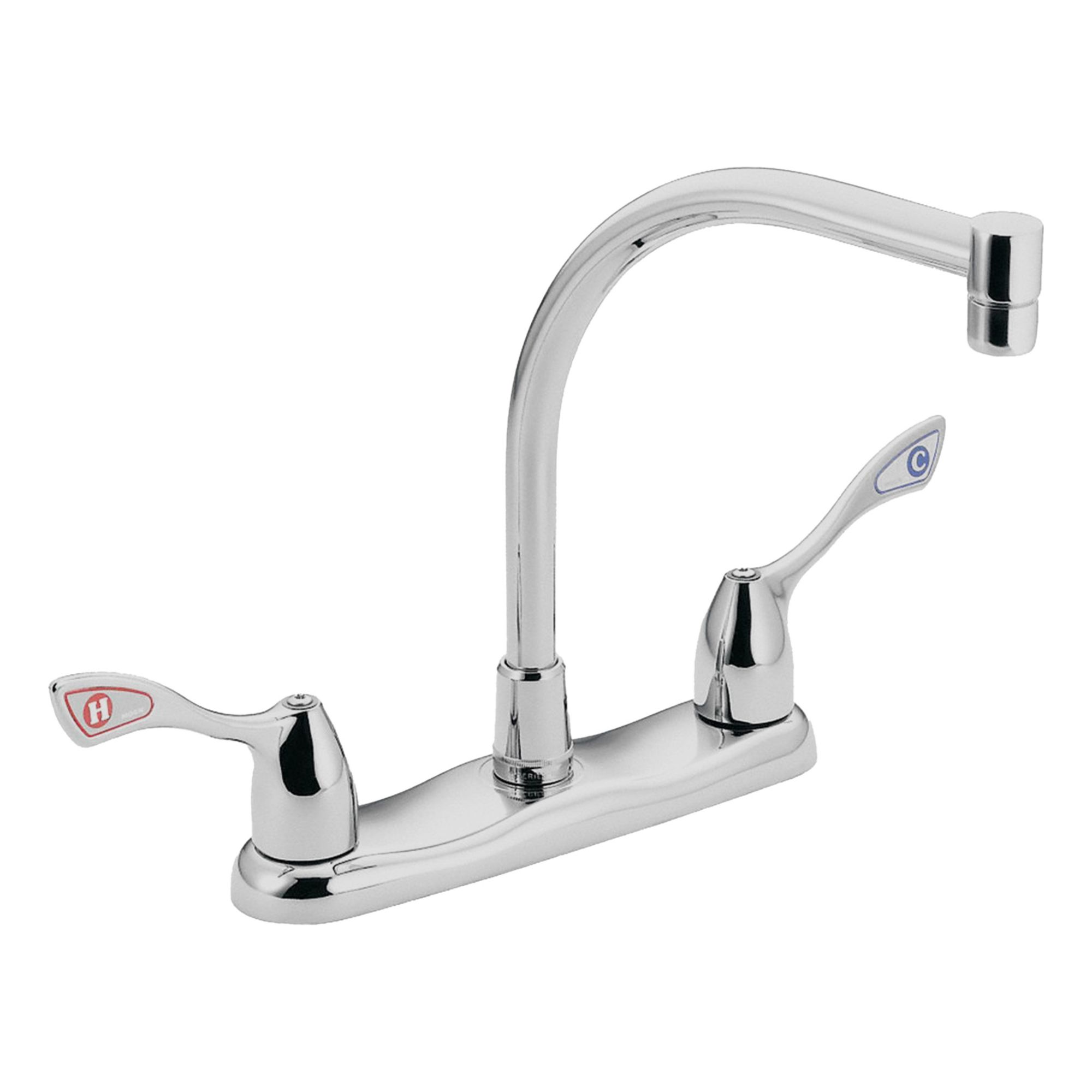 Straight Kitchen Faucet: M-Bition, Cast Metal, Widespread, Deck, 3 Mounting Holes, Chrome