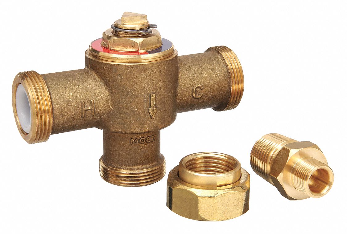 Mixing Valve: For Moen Commerical Series, Use with Hot/Cold Water, Brass, Chrome, Trim