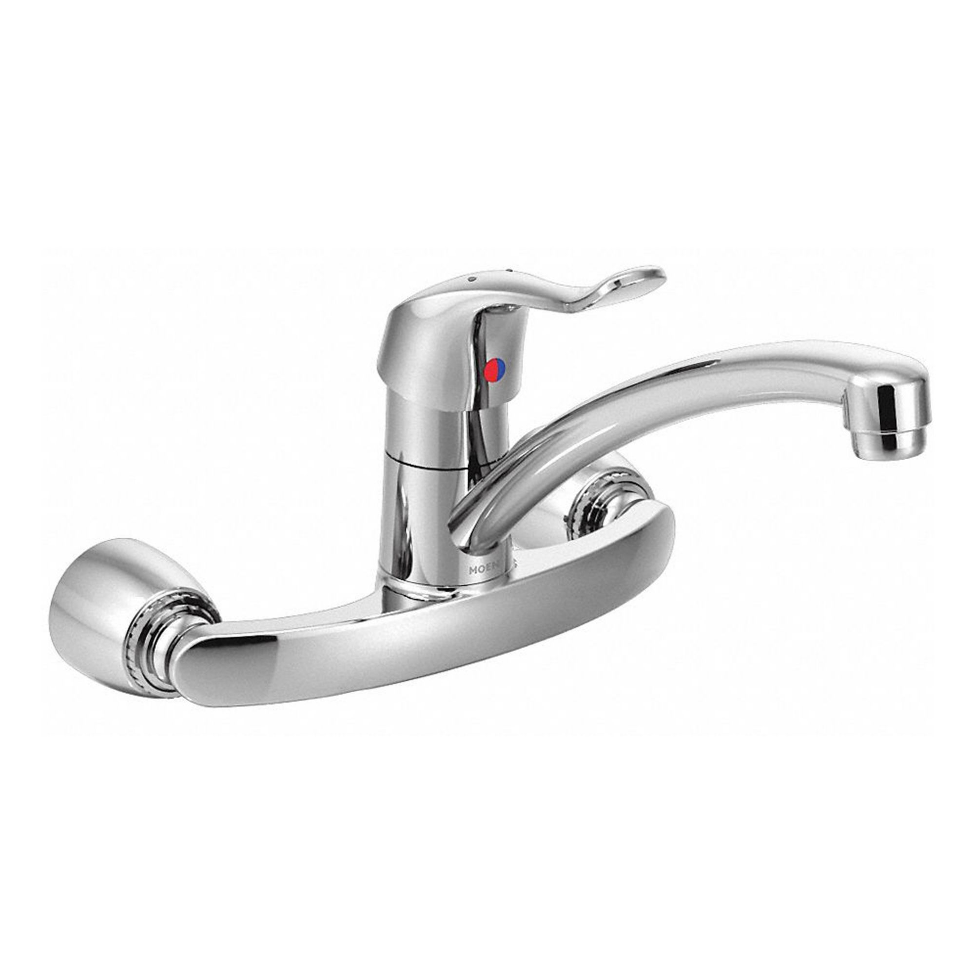 Low Arc Kitchen Faucet: M-Dura, Brass, Widespread, Wall, 2 Mounting Holes, 1.5 gpm Flow Rate