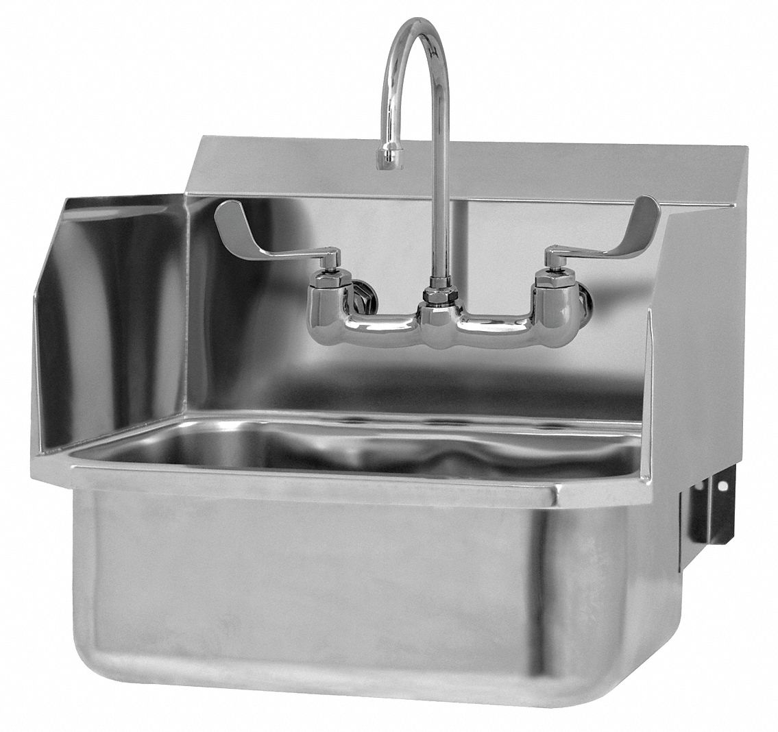 Hand Wash Sink Kit: 1 Stations, 7 in Bowl Dp, 17 in Bowl Lg, 14 in Bowl Wd, Faucet Included