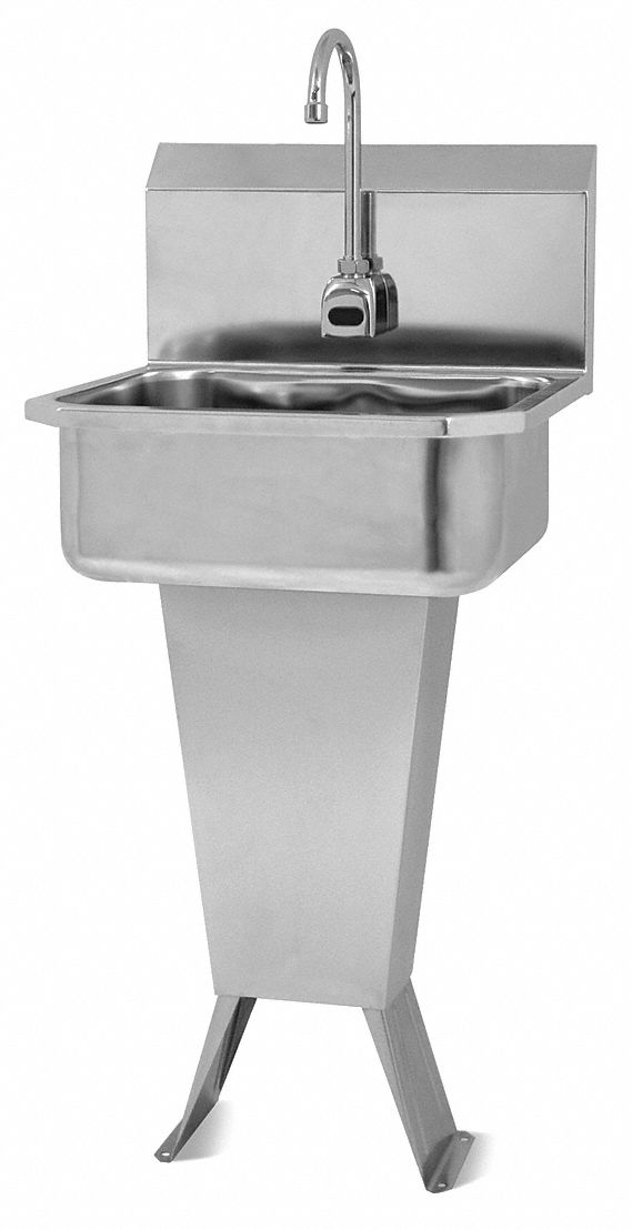Hand Sink: 41 1/2 in Overall Ht, 17 in Bowl Lg, 7 in Bowl Dp, 2 gpm Flow Rate, Sensor