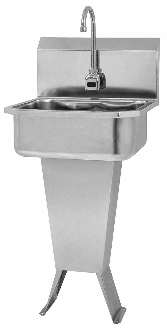 Hands-Free Sink: 41 1/2 in Overall Ht, 17 in Bowl Lg, 7 in Bowl Dp, 2 gpm Flow Rate, Sensor