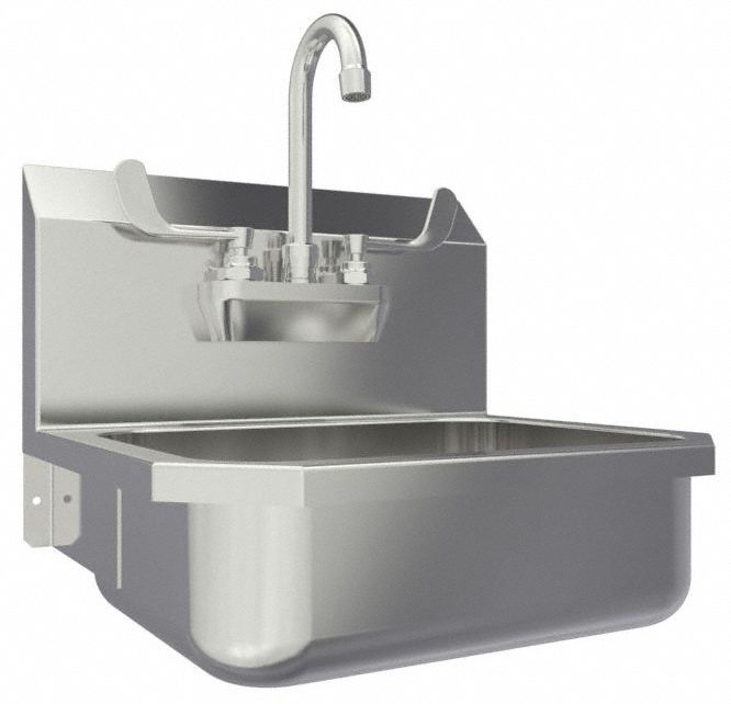 Hand Sink: 1 Stations, 5 in Bowl Dp, 14 in Bowl Lg, 11 in Bowl Wd, Faucet Included, 18 ga