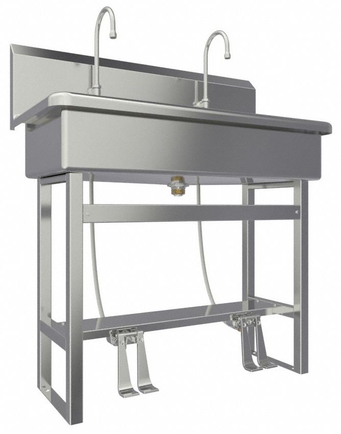 Wash Station: 45 in Overall Ht, 37 in Bowl Lg, 8 in Bowl Dp, 2 gpm Flow Rate, 16 ga