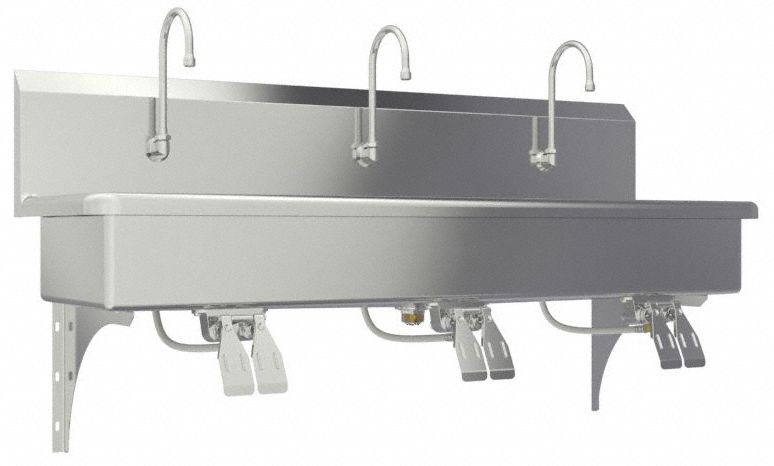Wash Station: 3 Stations, 8 in Bowl Dp, 57 in Bowl Lg, 16 1/2 in Bowl Wd, Faucet Included