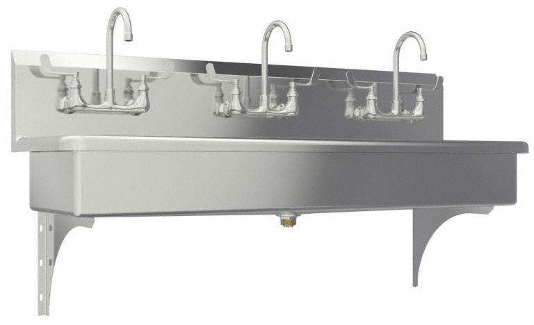 Wash Station: 3 Stations, 8 in Bowl Dp, 57 in Bowl Lg, 16 1/2 in Bowl Wd, Faucet Included