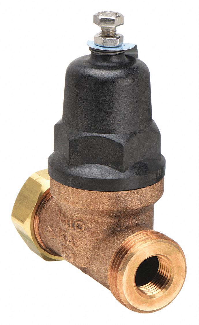 Water Pressure Reducing Valve: NPT x Solder, 1/2 in Pipe Size, Bronze, 15 psig to 75 psig