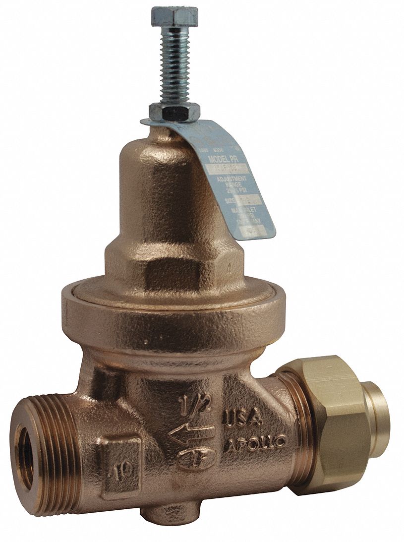 WATER PRESSURE REDUCING VALVE: SOLDER X SOLDER, ½ IN PIPE, BRONZE, 25 PSIG TO 75 PSIG