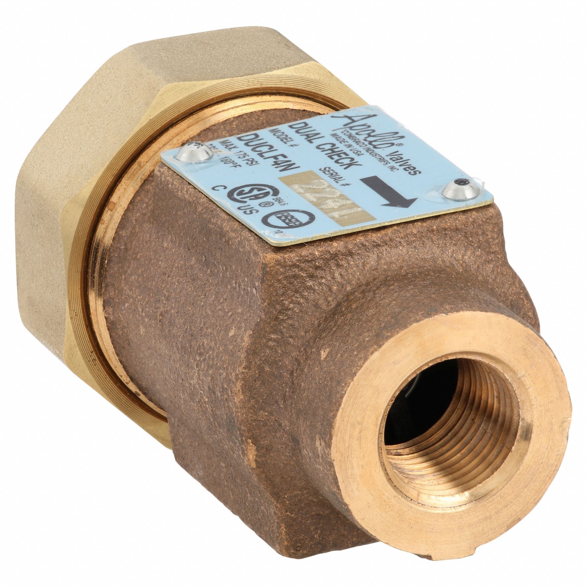 DUAL CHECK VALVE, 4N, ⅜ IN PIPE, FNPT X FNPT, 12.5 GPM FLOW RATE, 3.32 IN L