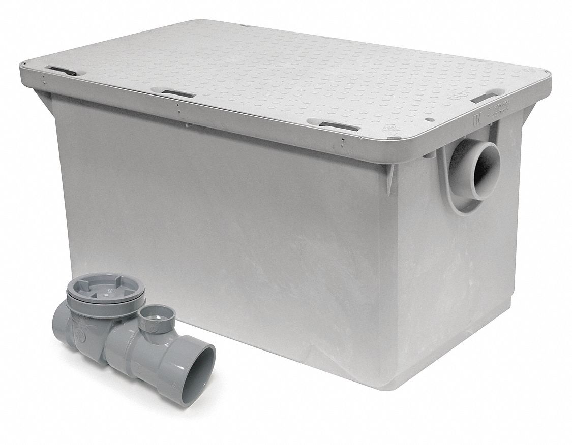 Grease Interceptor: 50 lb Capacity, 25 gpm Flow Rate, 31 1/4 in Overall Wd, 19 in Overall Lg