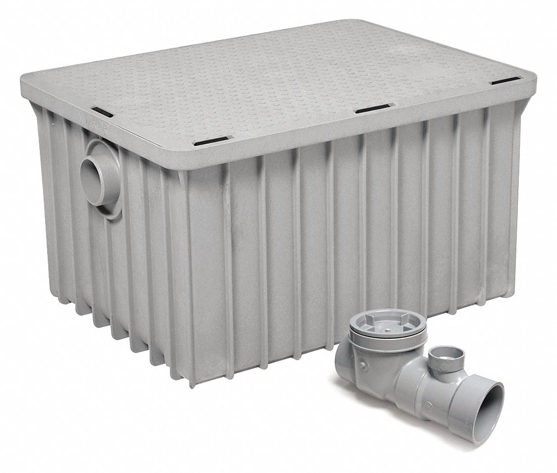 Grease Interceptor: 100 lb Capacity, 50 gpm Flow Rate, 31 in Overall Wd, 23 1/2 in Overall Lg