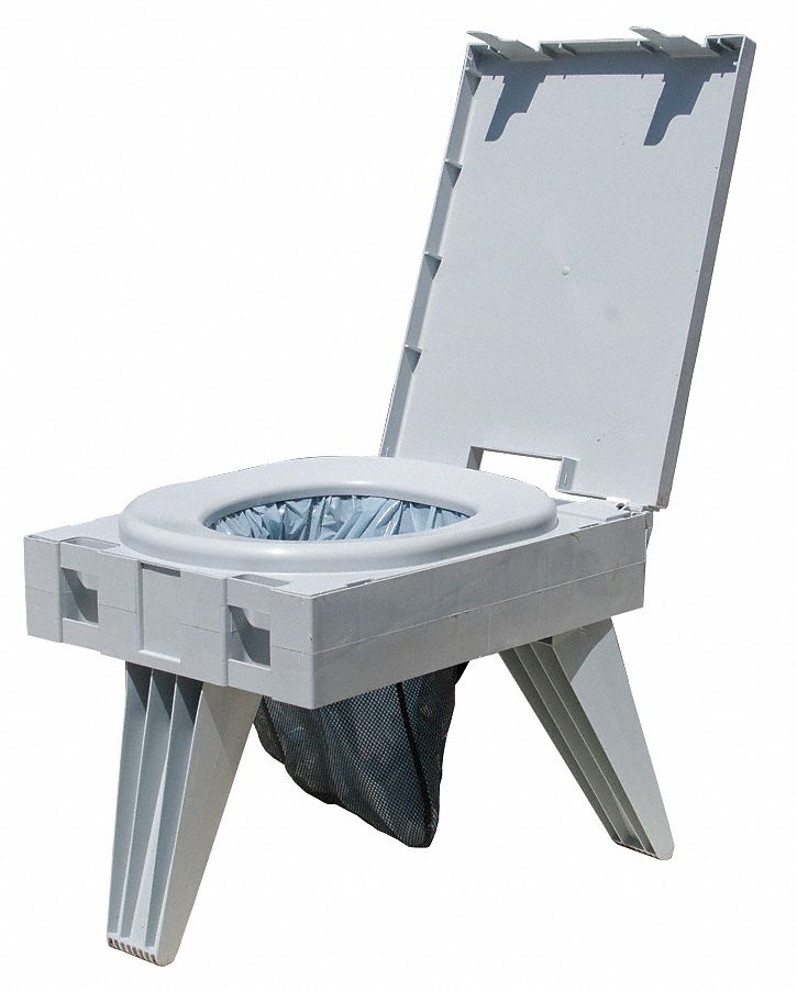 Portable Toilet: Portable Toilet, 500 lb Max Wt, Includes (1) Go Anywhere Toilet Kit, Grey