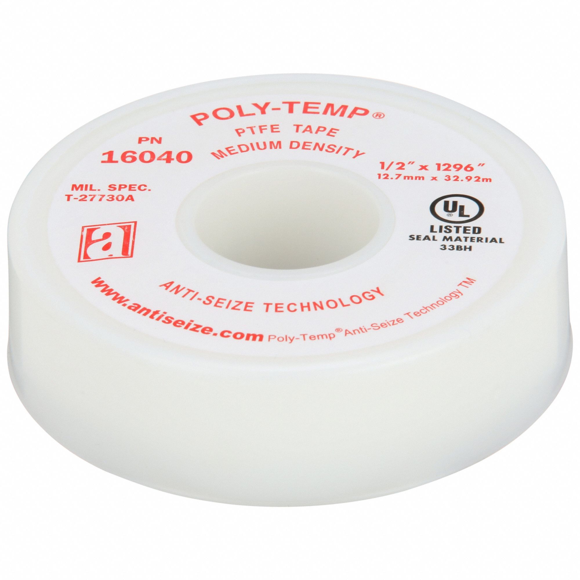 THREAD SEALANT TAPE, POLY-TEMP MD, MEDIUM DENSITY, ½ IN X 108 FT, WHITE