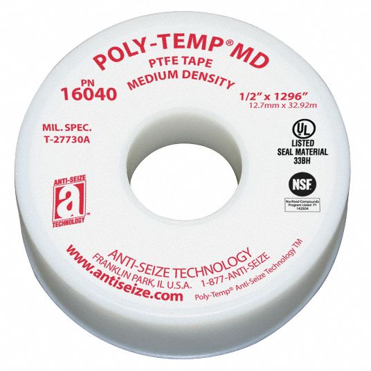 ANTISEIZE TECHNOLOGY Thread Sealant Tape, PTFE, 0.7 to 0.8sg, 1/2 in