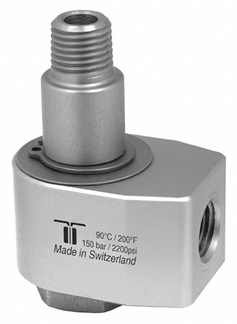 Rotary Union: Elbow, Nickel-Plated Brass, 1 Passages, 3/8 in NPTM Rotating Shaft, 304