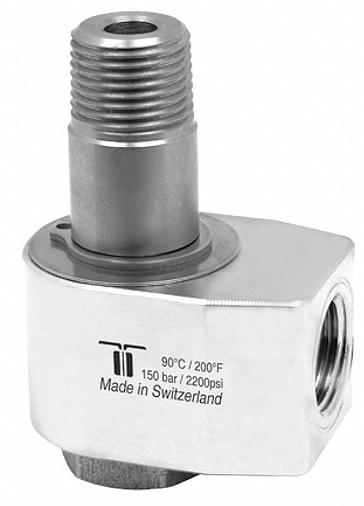 Rotary Union: Elbow, Nickel-Plated Brass, 1 Passages, 3/8 in NPTM Rotating Shaft, 304
