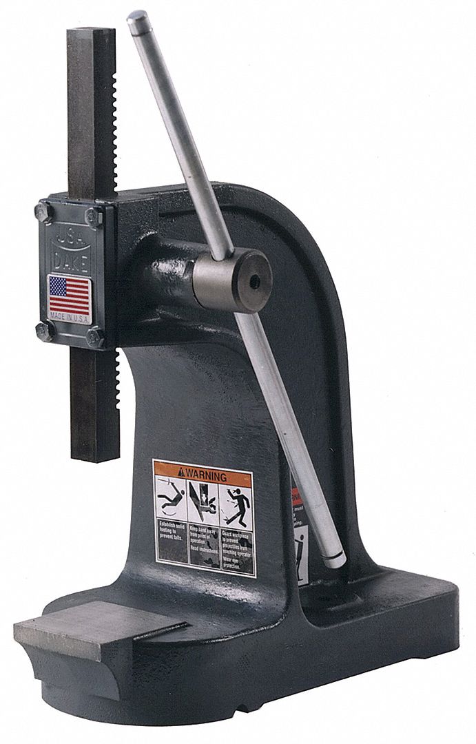 DAKE CORPORATION, 1 1/2 ton Force in Tons, 4 1/2 in Swing (In.), Arbor