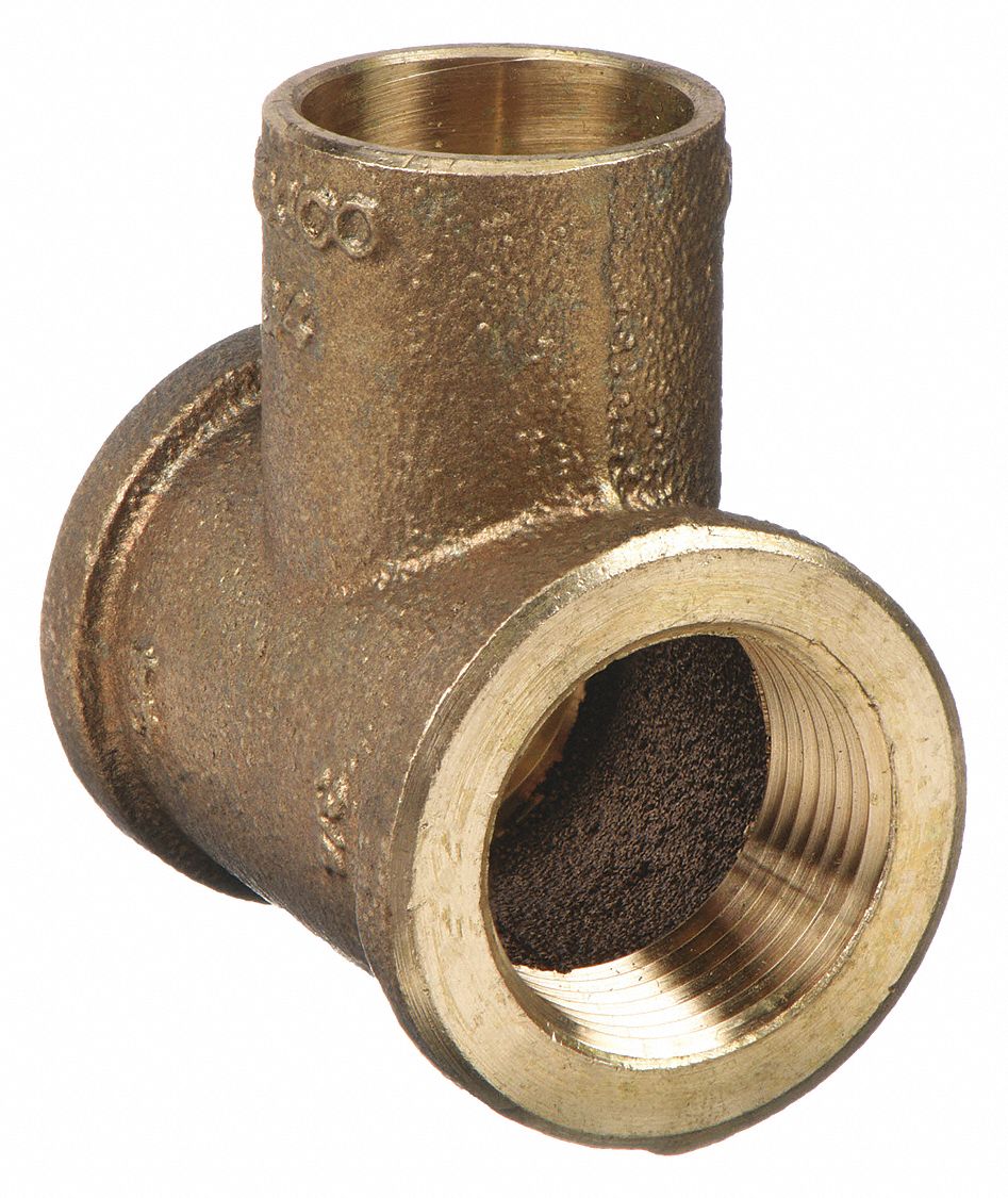 Sweat Fitting Tee: 3/4 in Pipe x 3/4 in Pipe x 3/4 in CTS, FNPT x FNPT x Cup, Low Lead Bronze