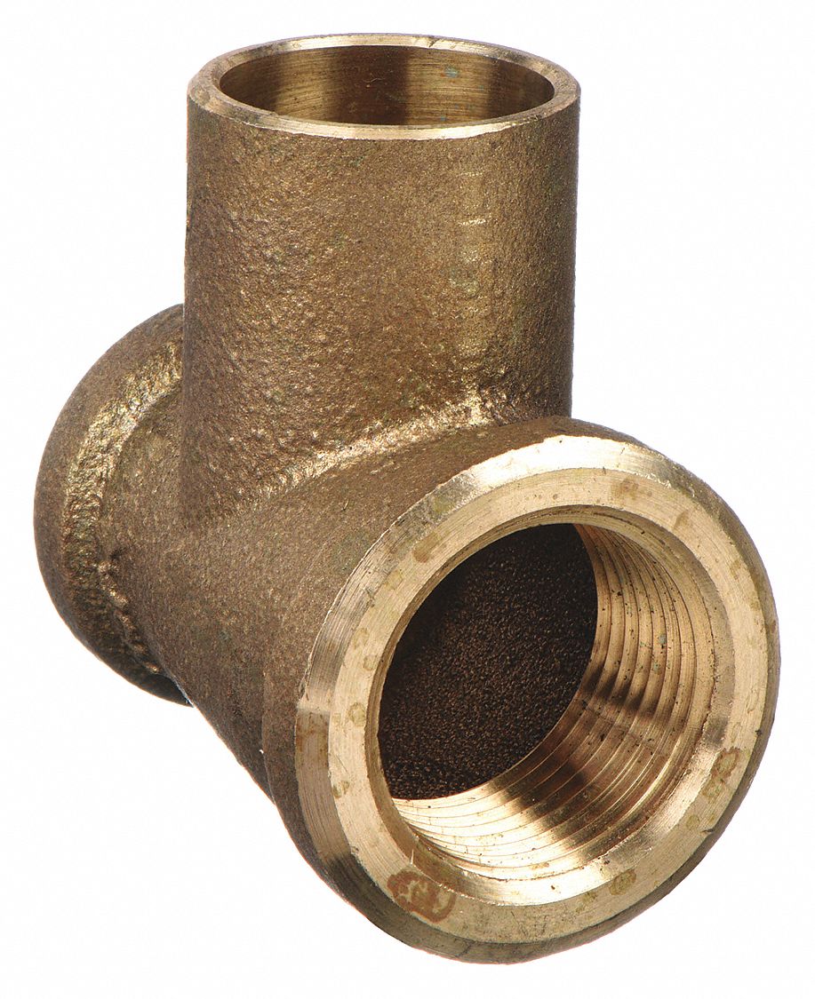 Sweat Fitting Tee: 3/4 in Pipe x 1/2 in Pipe x 1/2 in CTS, FNPT x FNPT x Cup, Low Lead Bronze